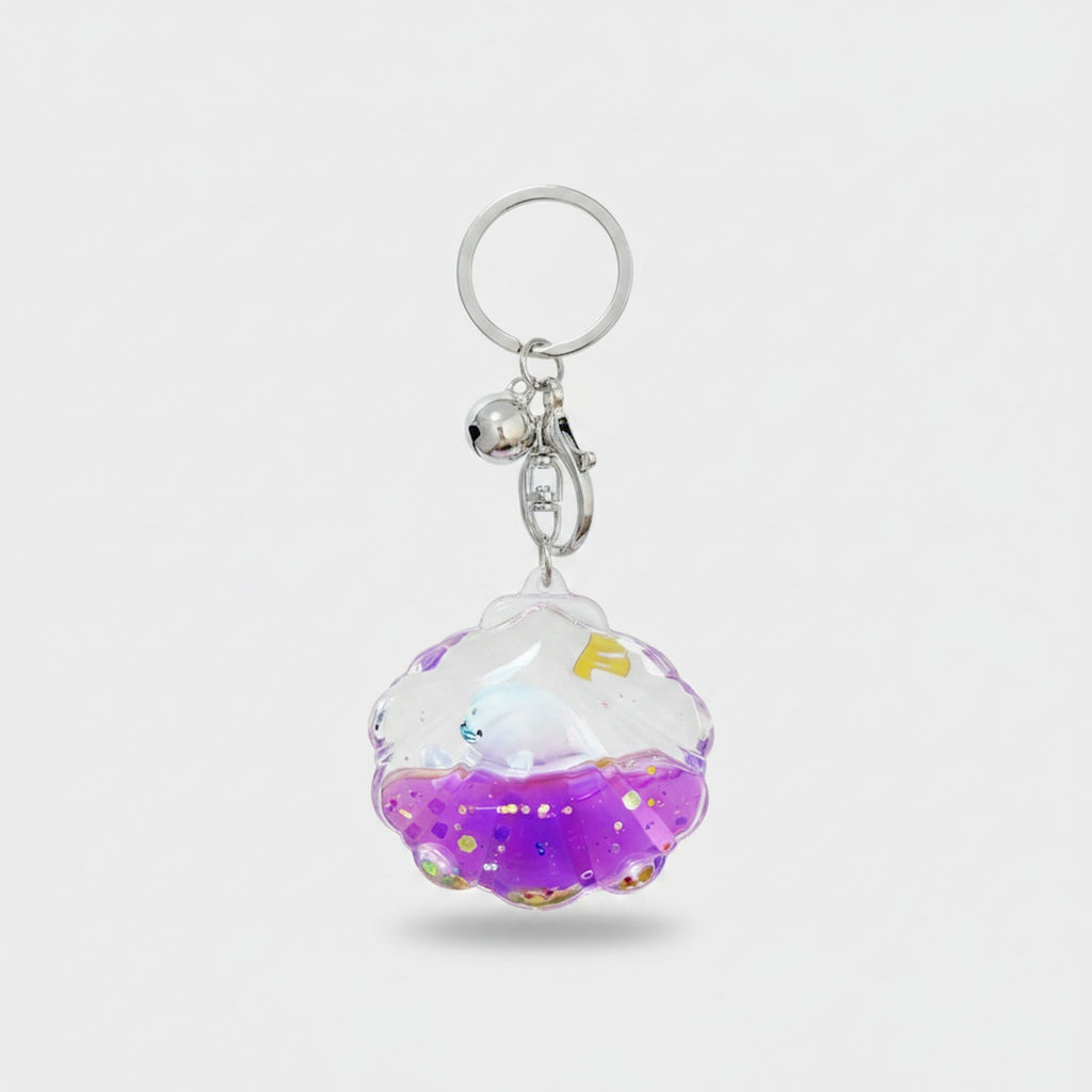 Purple Glitter Seashell Acrylic Keyring Charm