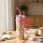 Pink Capybara Printed Tumbler With Handle And Straw