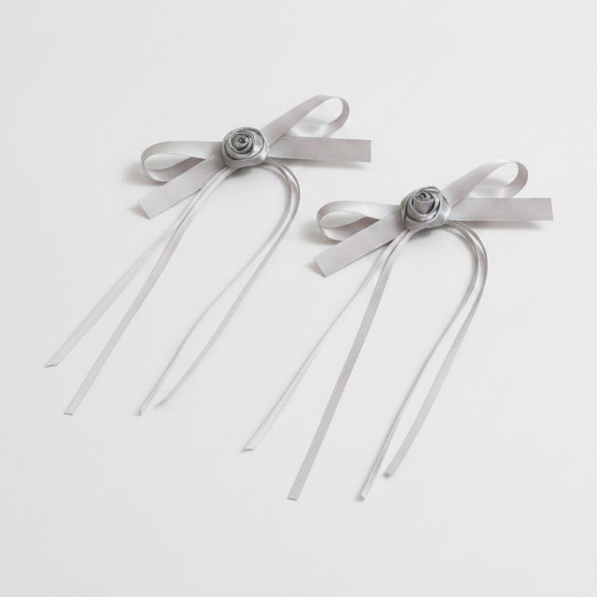 Silver Ribbon Bow Hair Clips Set – hair accessories (view 1)