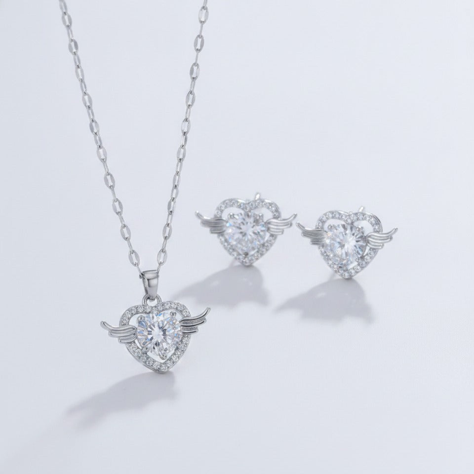 Winged Heart Pendant Necklace - Silver