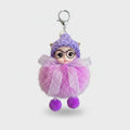 Fuzzy Doll Keychain With Glasses Charm - Light Purple