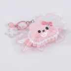 Fuzzy Cat Squishy Keychain - Pink
