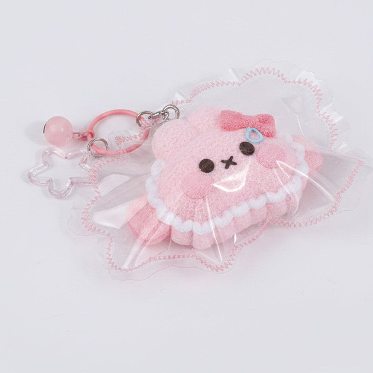 Fuzzy Cat Squishy Keychain - Pink