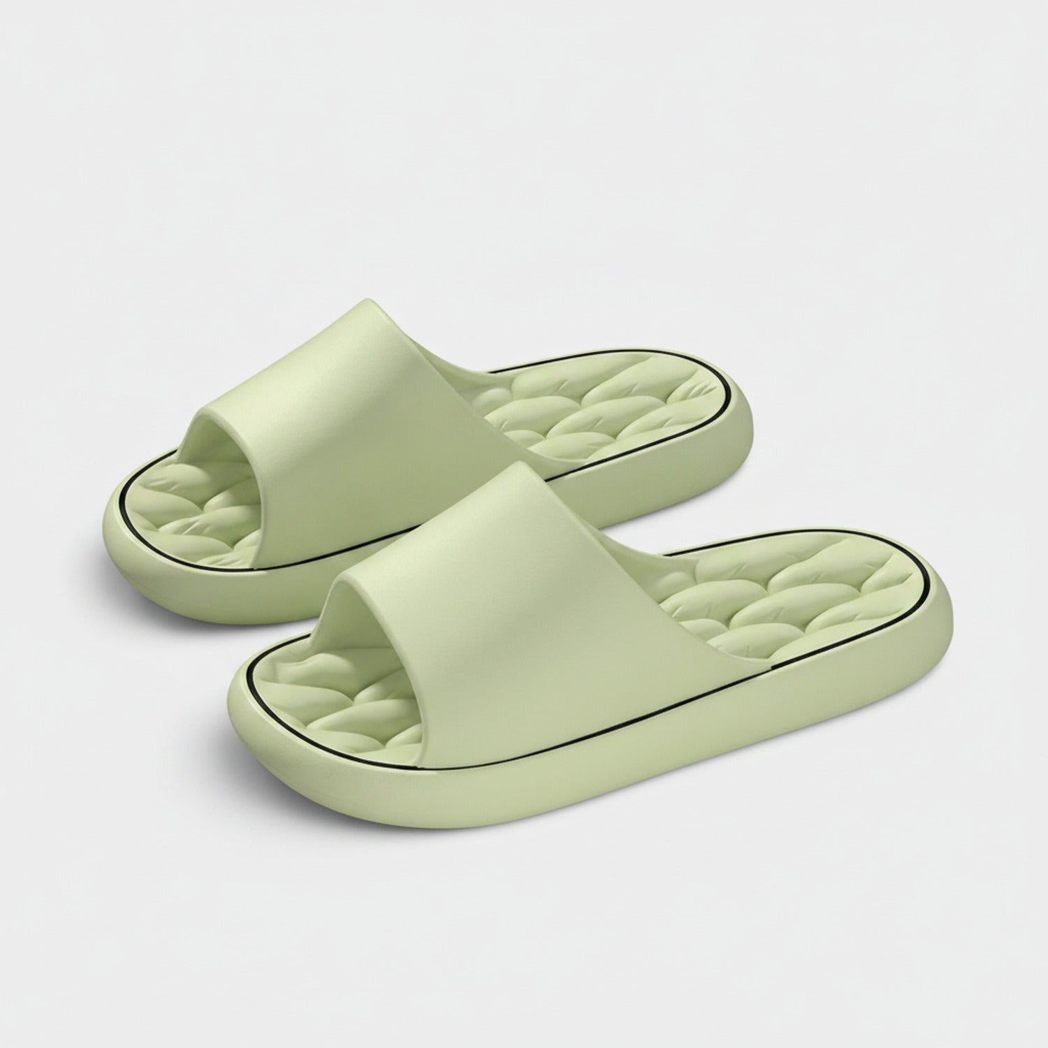 Puffy Slide Slippers With Contour Light Green