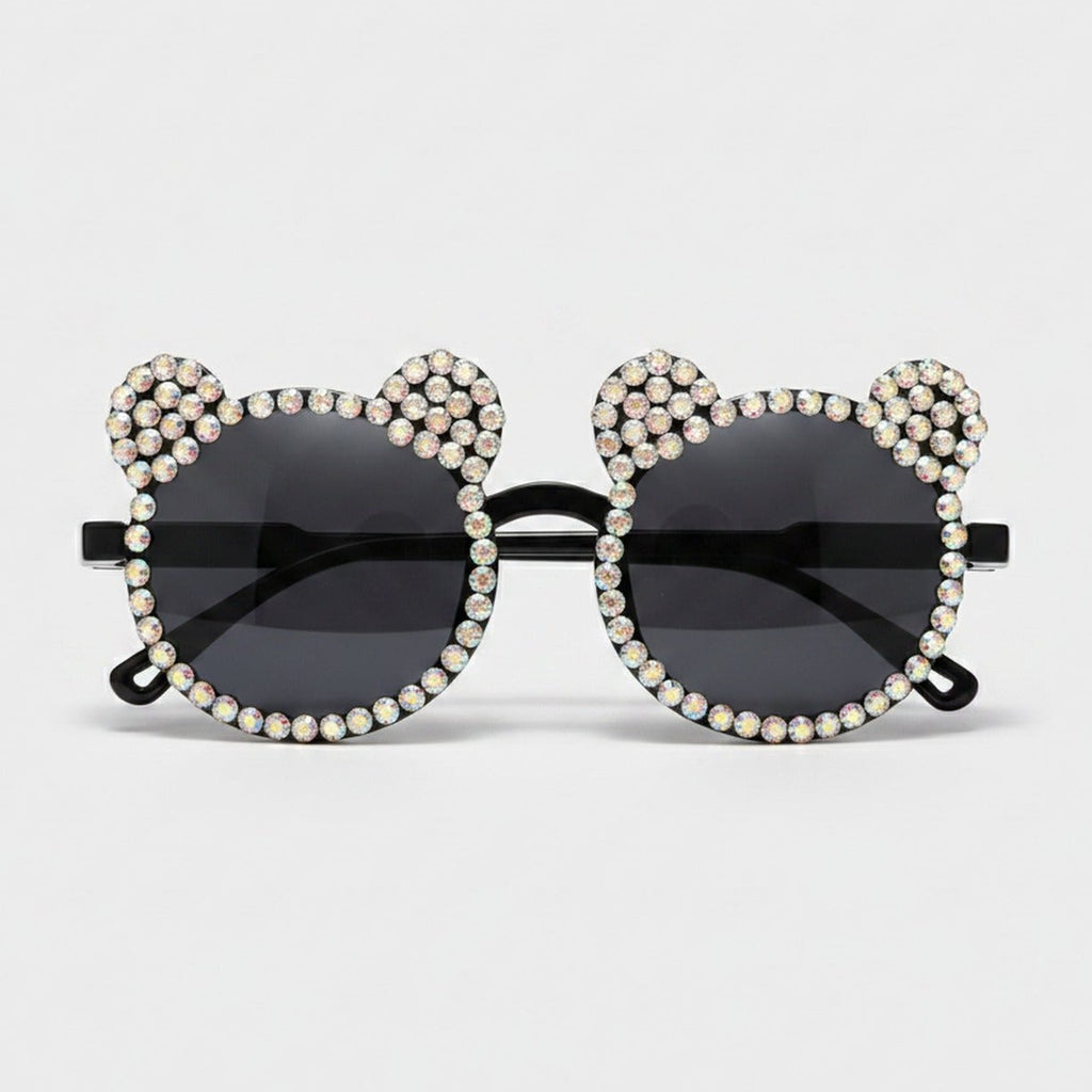 Rhinestone Bear Round Sunglasses - Rhinestone Bear Black – eyewear (view 1)