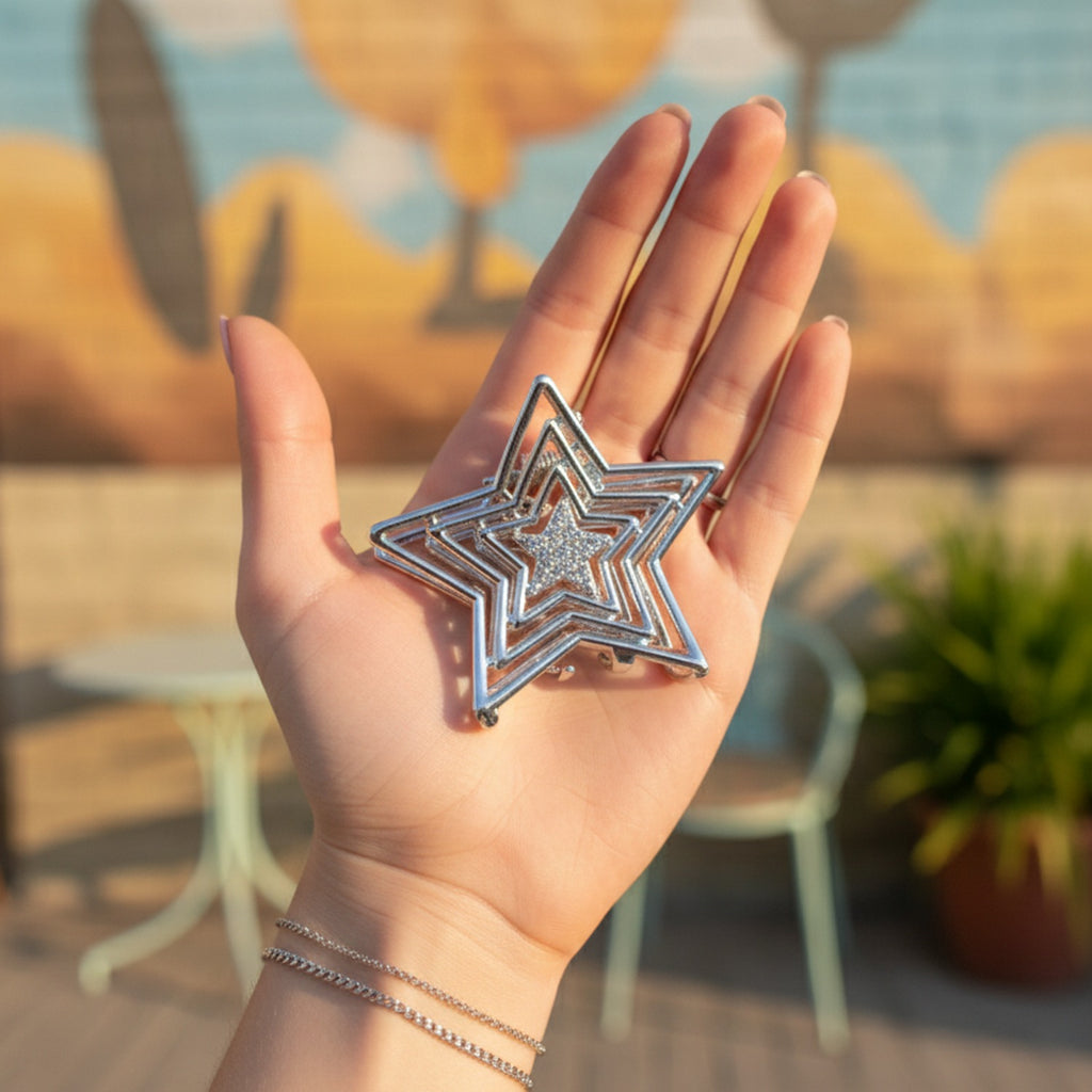 Silver Layered Star Hair Claw Clip