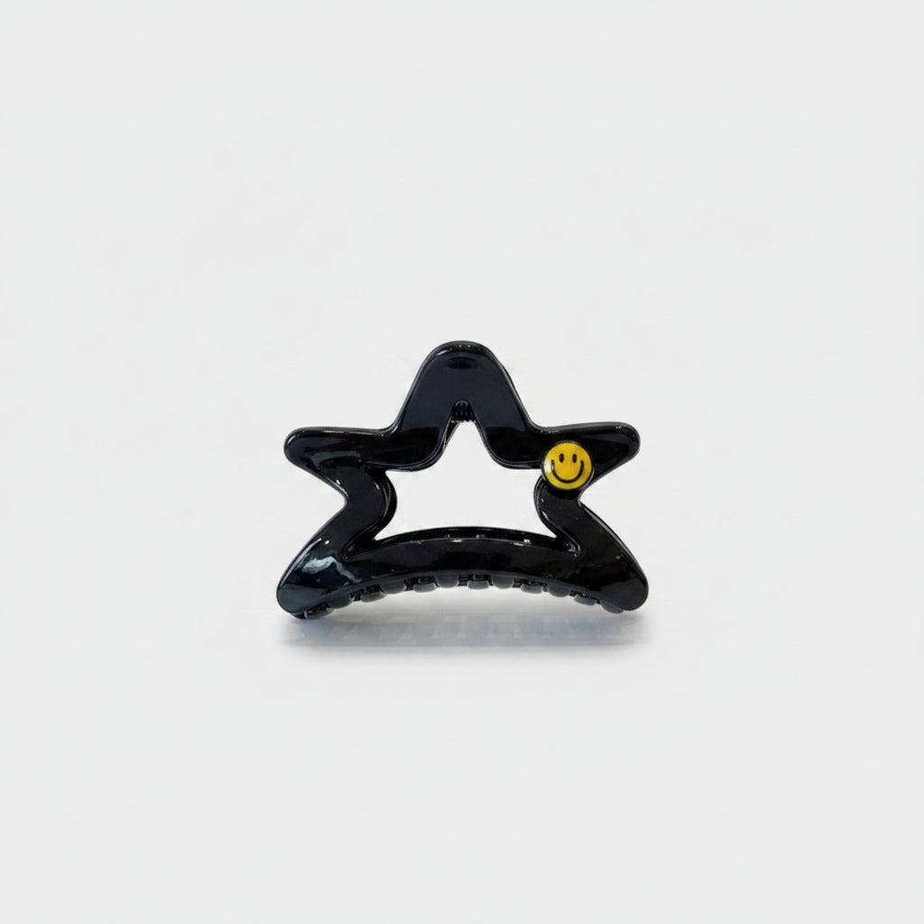 Black Star Hair Claw With Smiley Charm