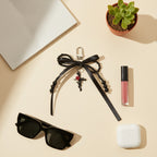Beaded Black Ribbon Bow Acrylic Keyring Charm