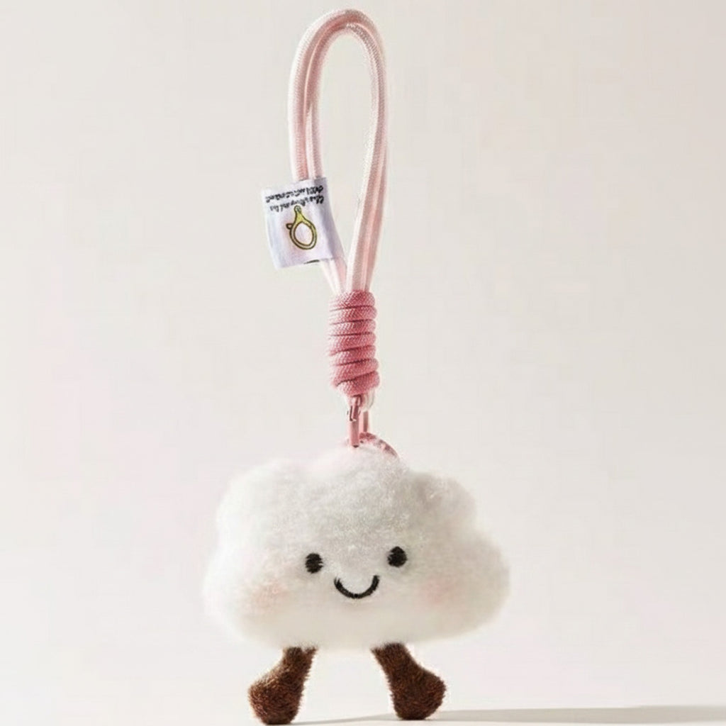 Cute Cloud Plush Keychain With Pink Rope