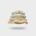 Wavy Ruffle Knit Bucket Hat With Lace Trim