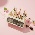 Cream Makeup Organizer With Drawer Storage Box