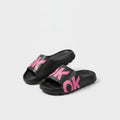 OK Slide Slippers Black With Pink Text