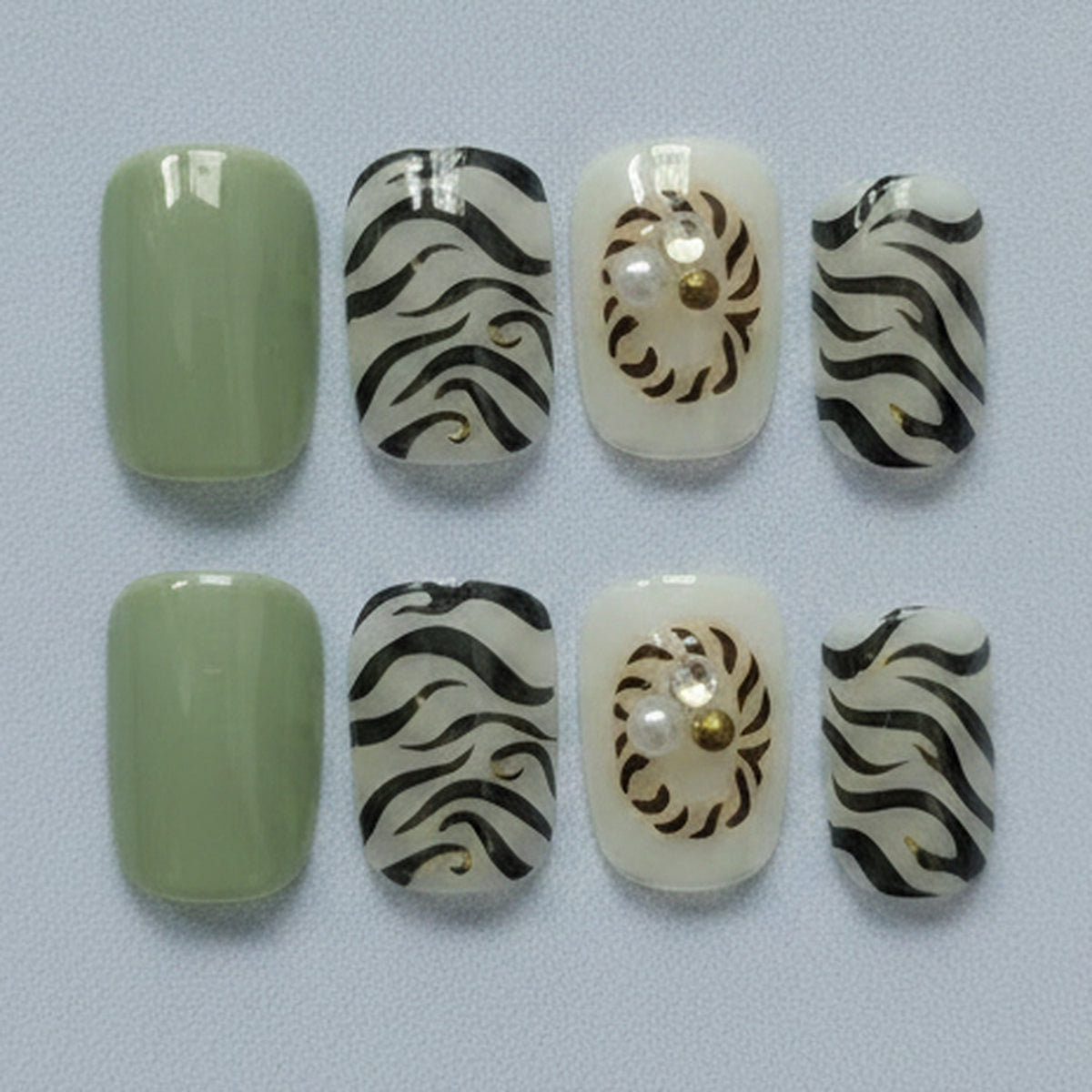 Zen Garden Press-On Nail Set - Sage Zebra