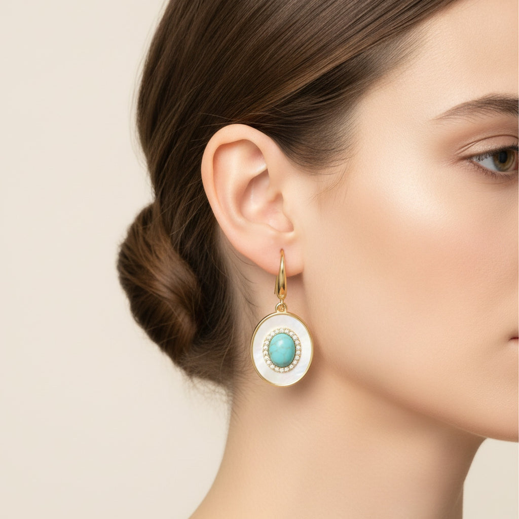 Turquoise & Pearl Drop Earrings Turquoise Leverback
