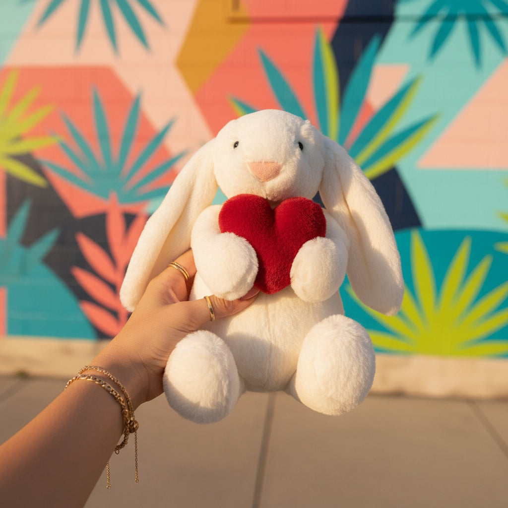 Cream Bunny Plush With Red Heart
