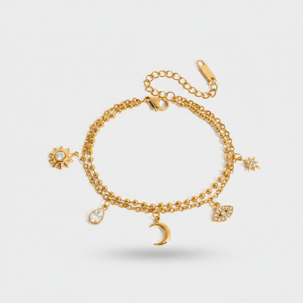 Gold Celestial Charm Bracelet With Crystals