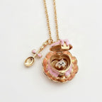 Flower Heart Locket Charm Necklace - Pink Teacup Locket Necklace – jewelry (view 1)