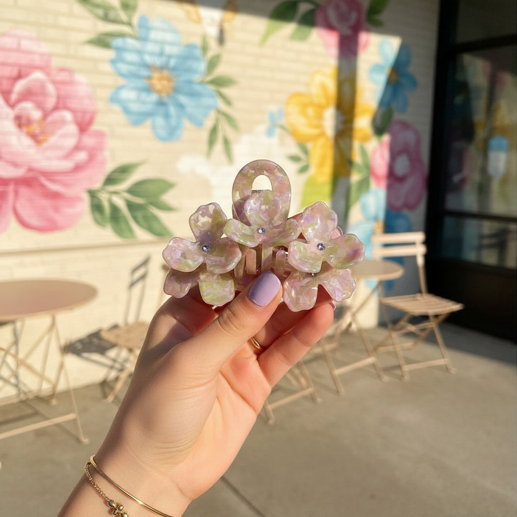 Iridescent Pearl Flower Crystal Hair Claw