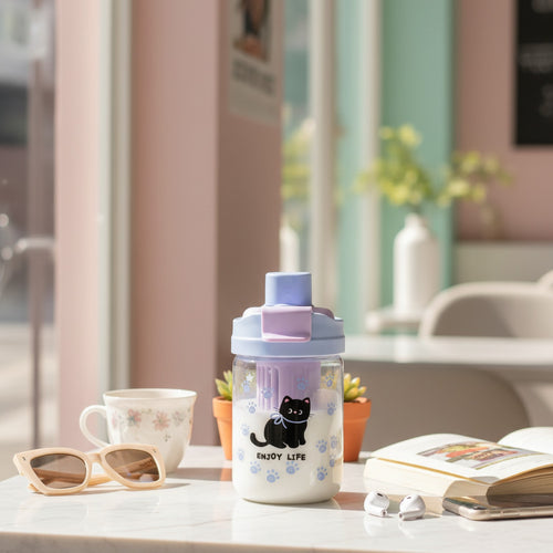 Black Cat Paw Print Water Bottle With Handle