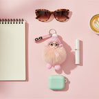 Pink Fuzzy Doll Keyring With Glasses Charm