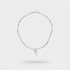 Beaded Pearl Charm Pendant Necklace - Pearl & Aqua Mix