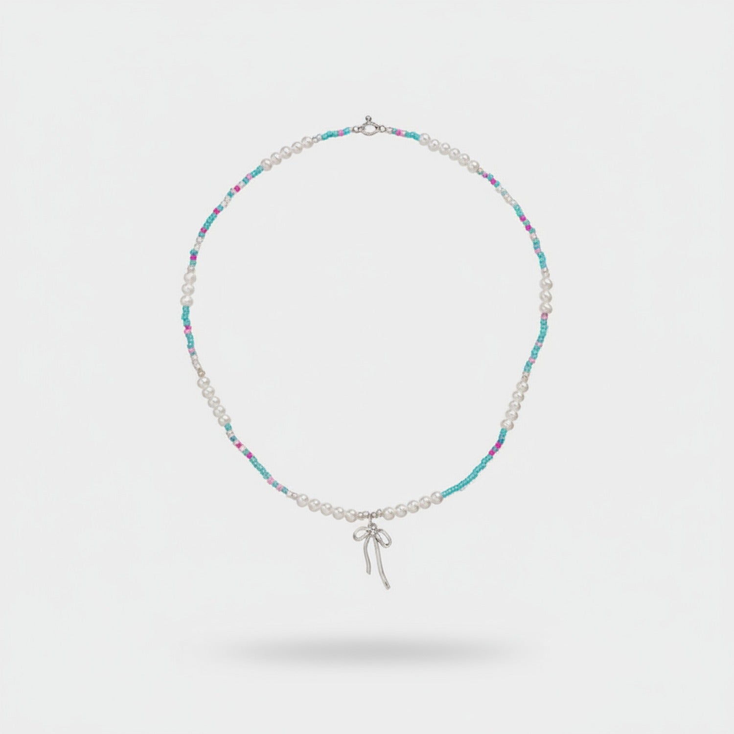 Aqua Beaded Pearl Charm Pendant Necklace
