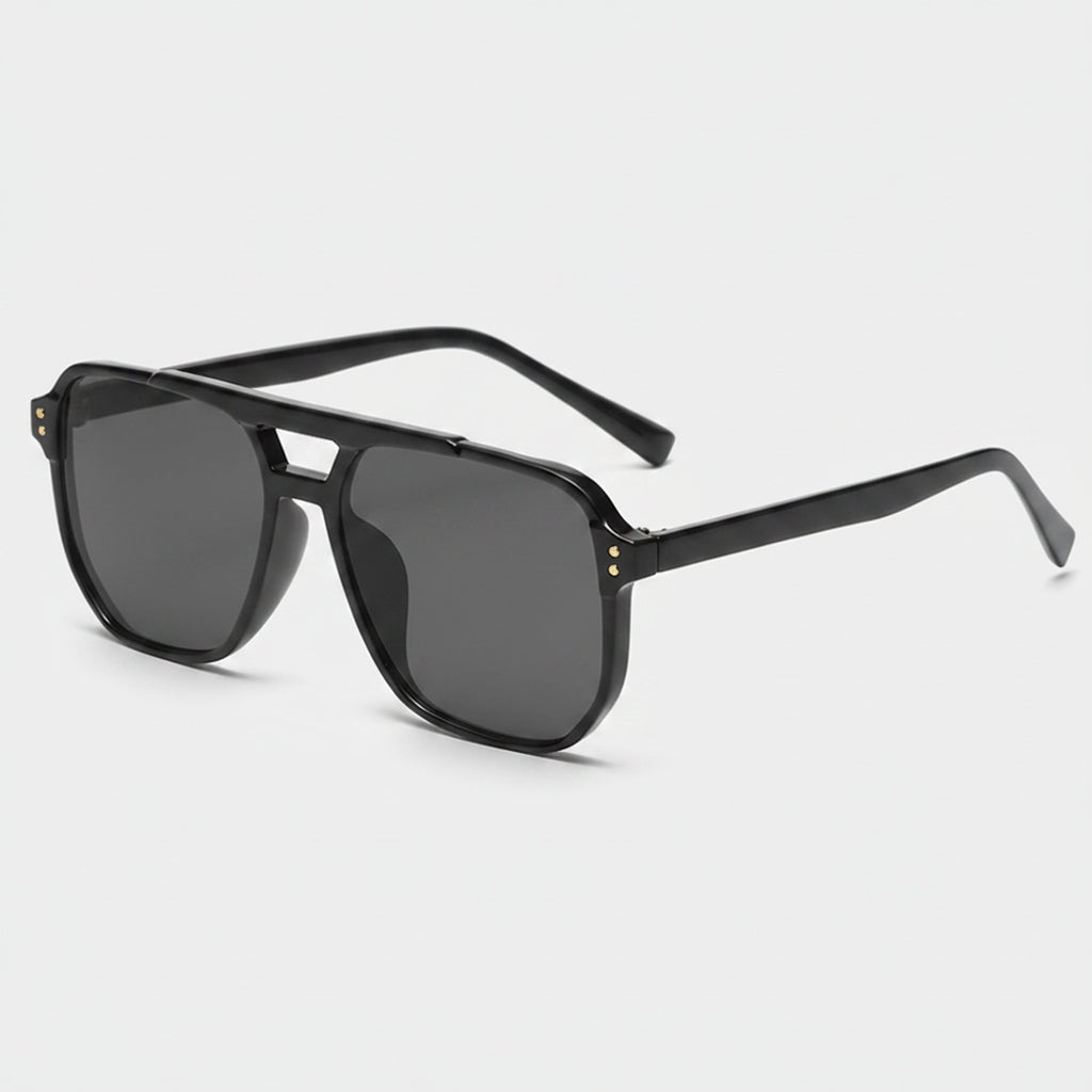 Black Square Aviator Sunglasses With Gold Studs