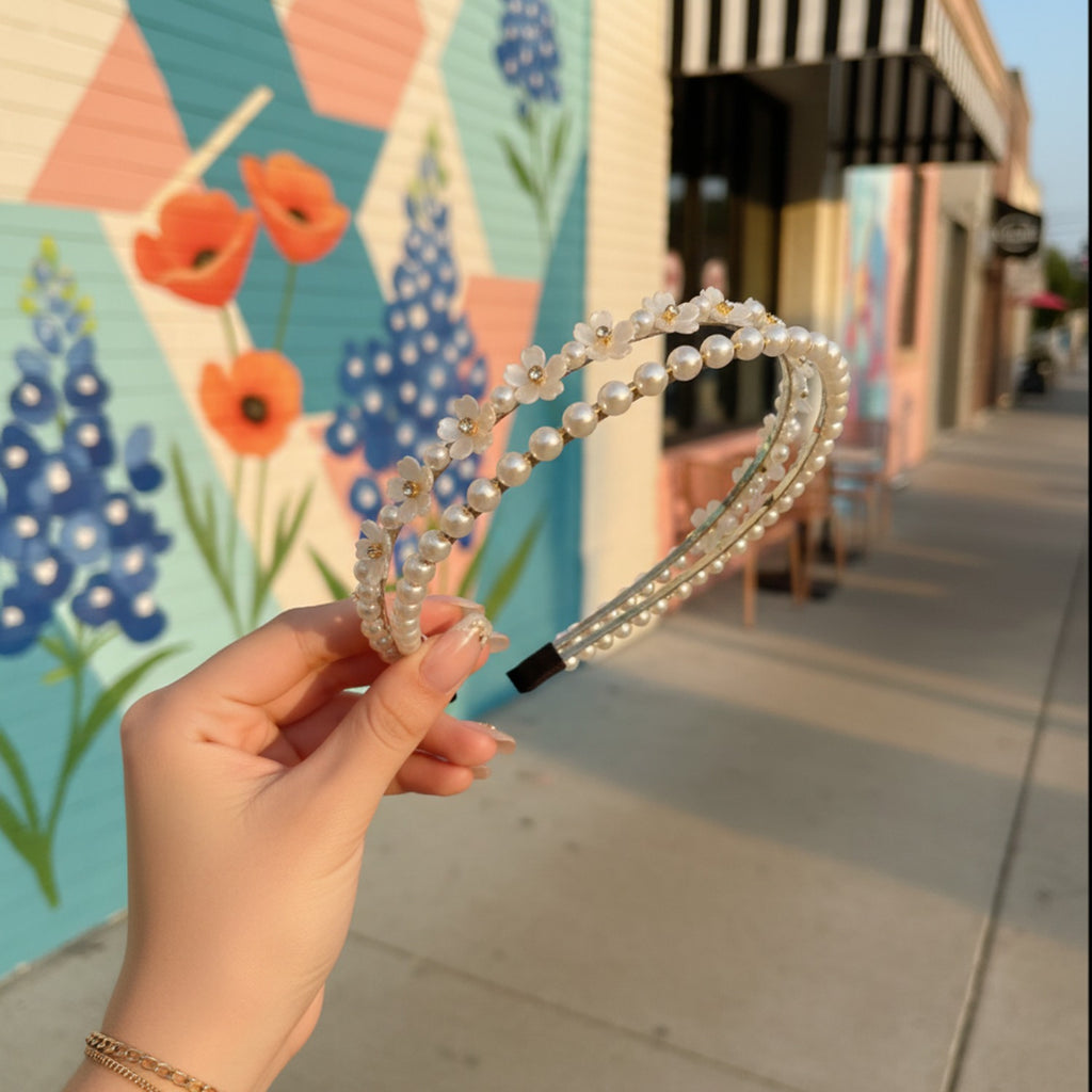 Pearl Beaded Flower Padded Headband