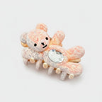 Fuzzy Teddy Bear Hair Claw With Mirror Detail