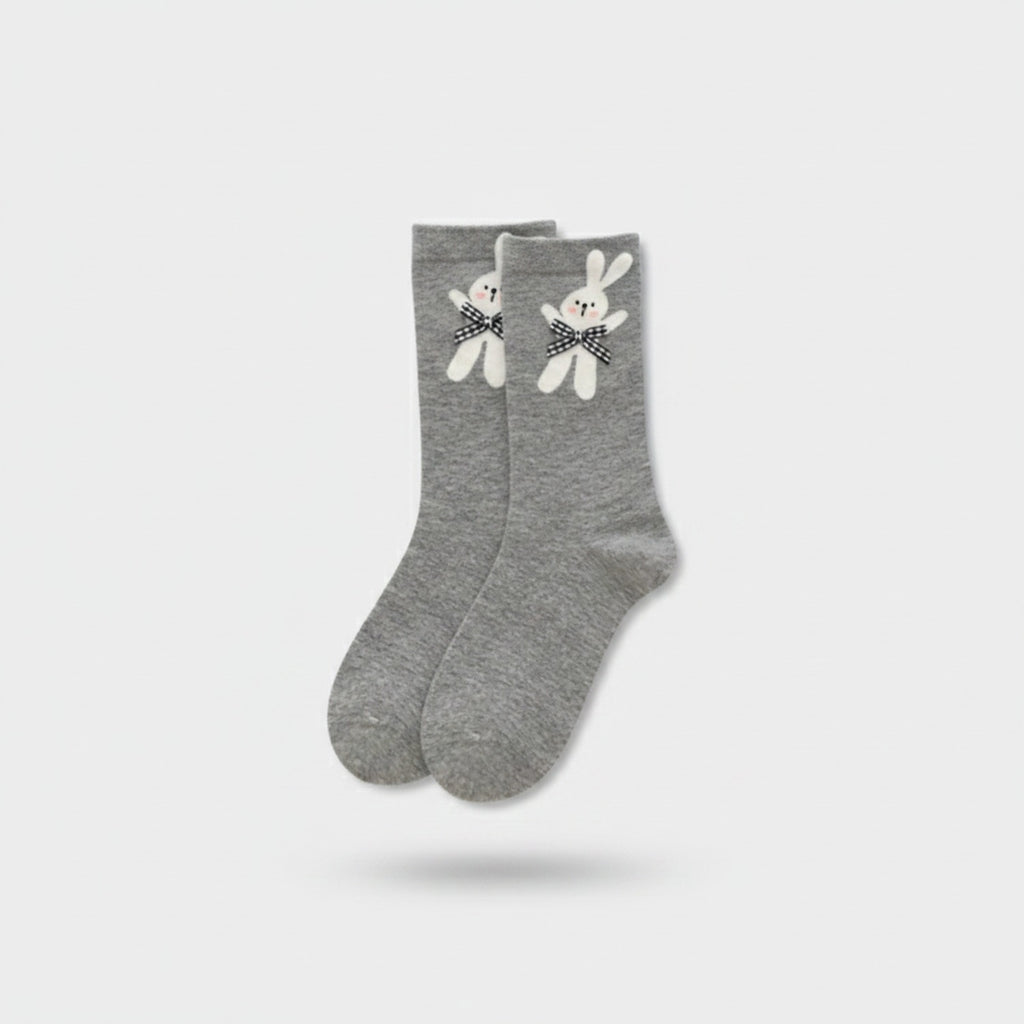Gray Bunny Bow Crew Socks