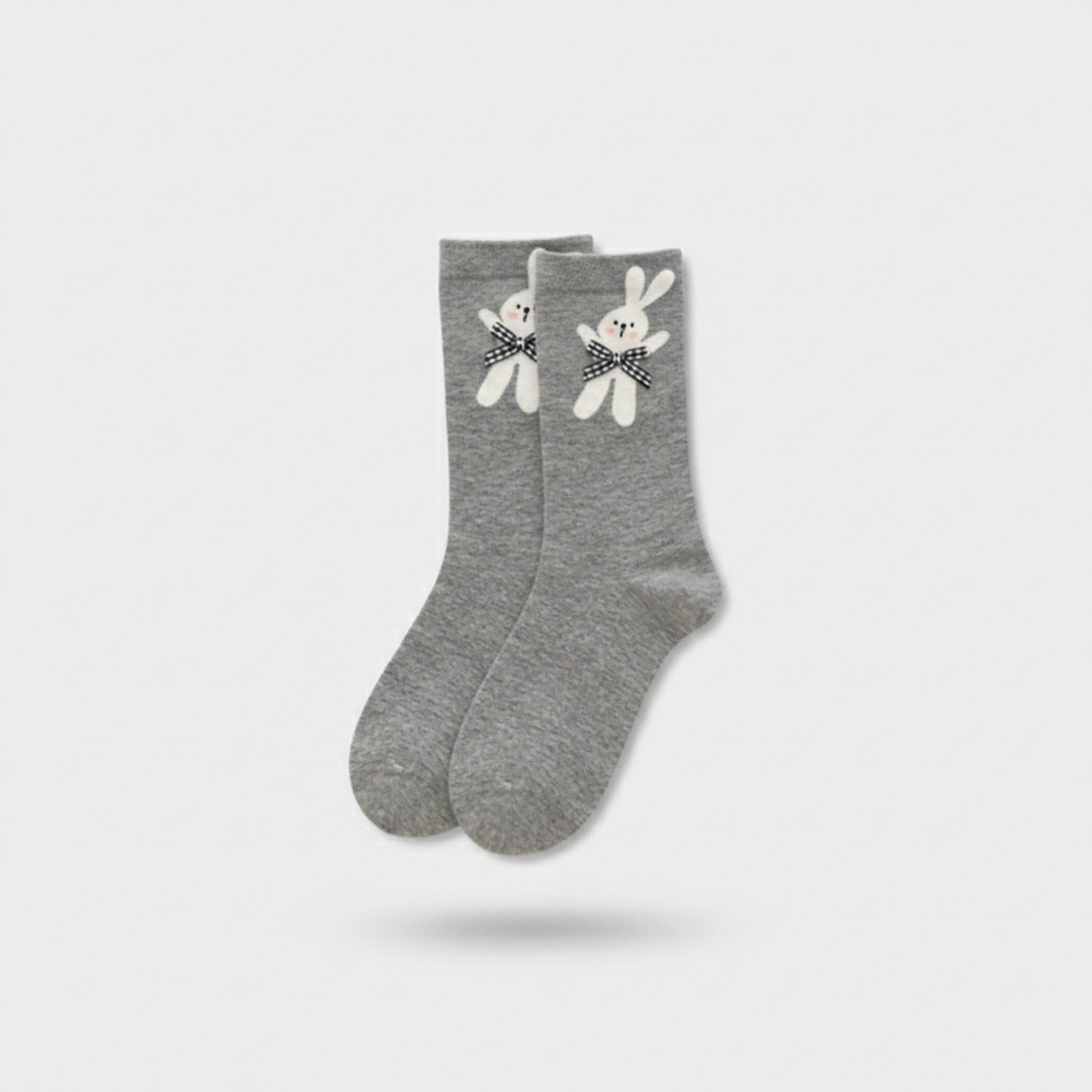 Gray Bunny Bow Crew Socks