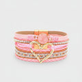 Pink Leather Heart Rhinestone Multi-Strand Bracelet