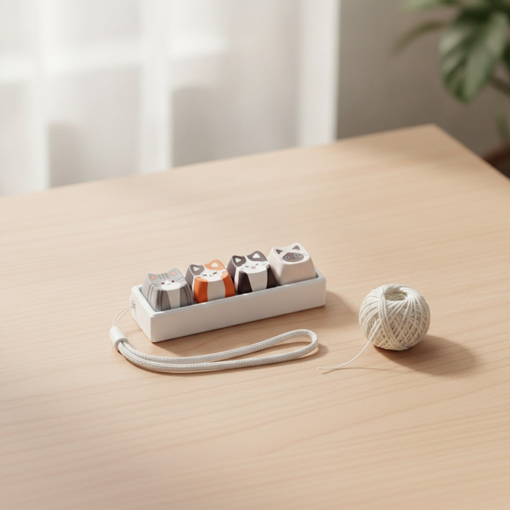 Cute Cat Keycap Keychain - 4-Keycap Set