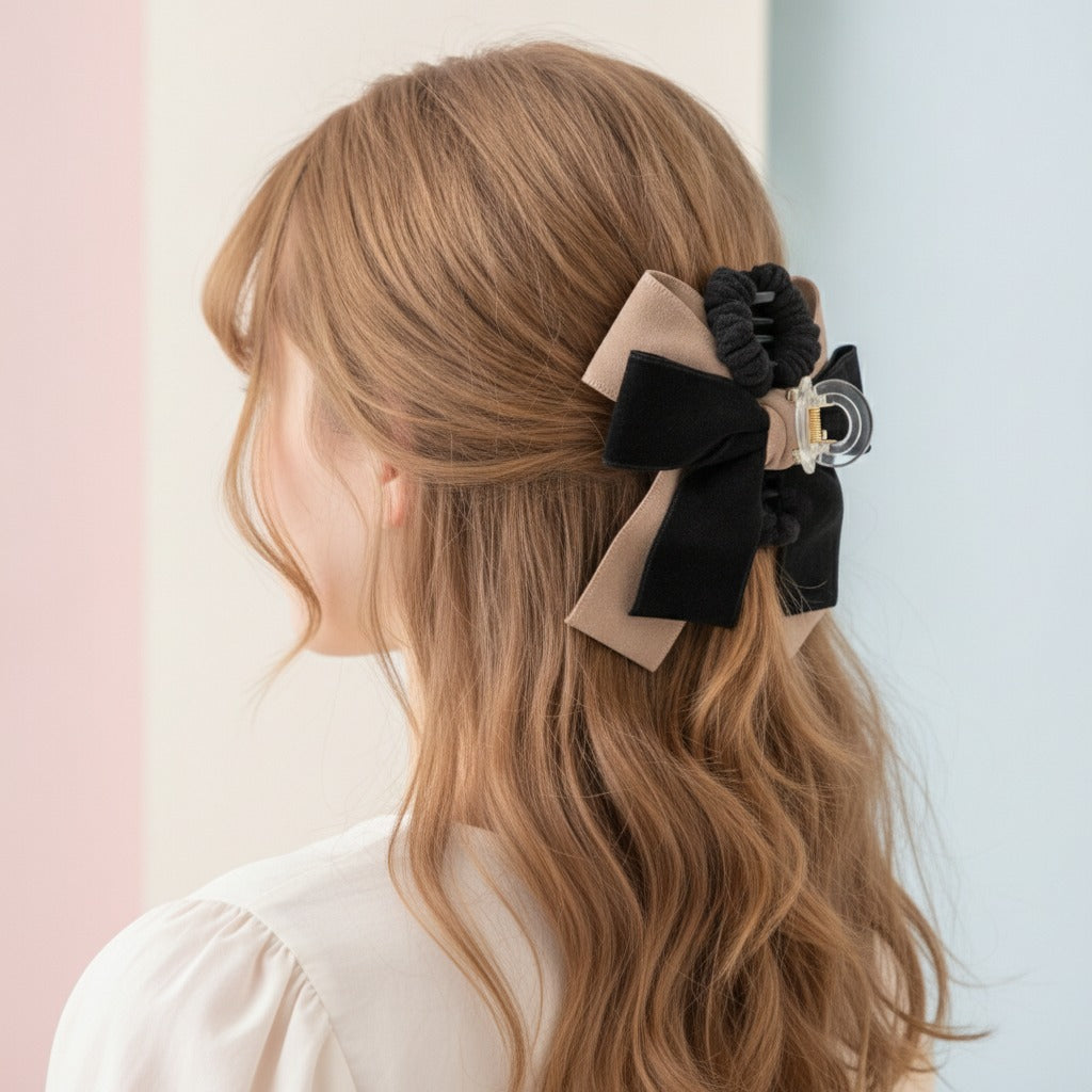 Textured Bow Hair Claw - Black