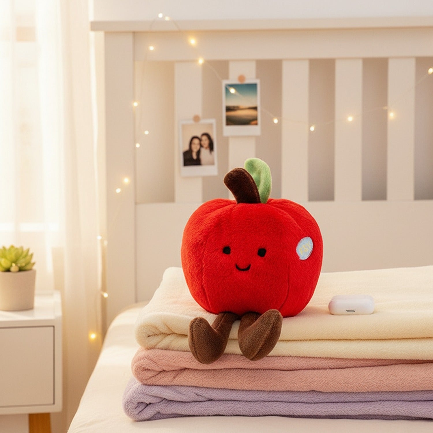Red Apple Plush Toy With Leaf Charm