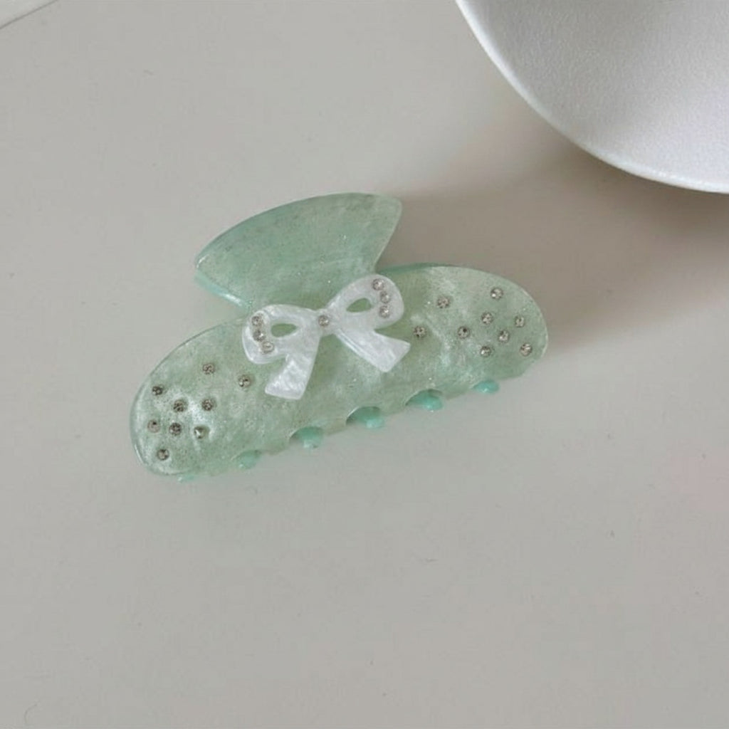 Sage Green Butterfly Hair Claw With Rhinestones