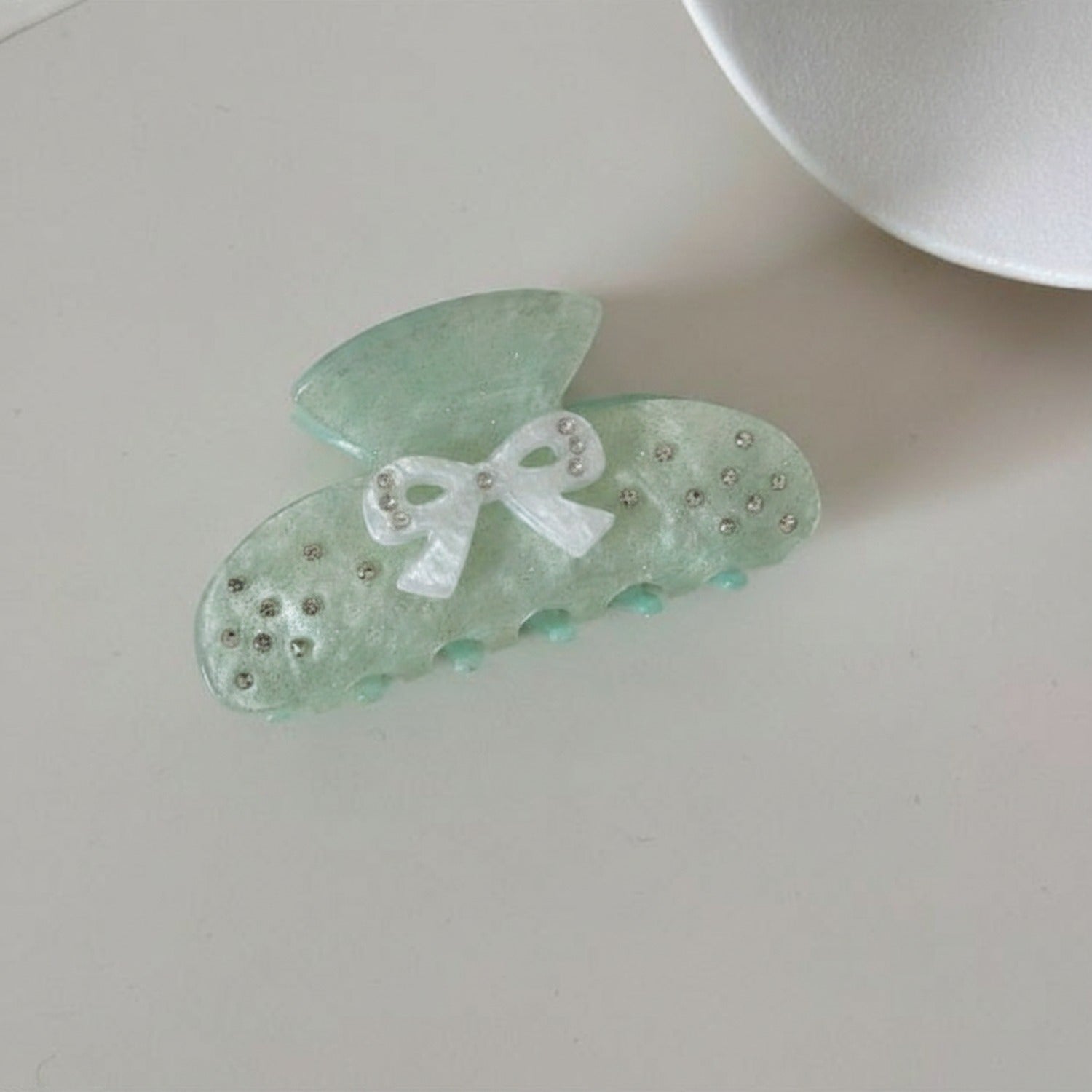 Sage Green Butterfly Hair Claw With Rhinestones
