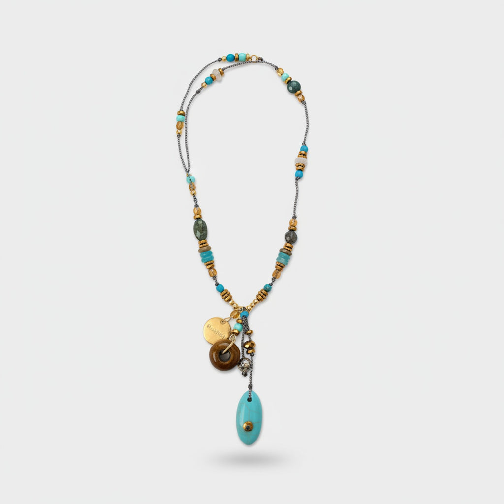 Turquoise Beaded Charm Pendant Necklace