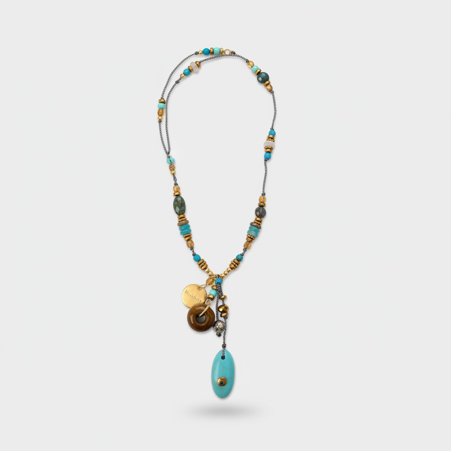 Turquoise Beaded Charm Pendant Necklace