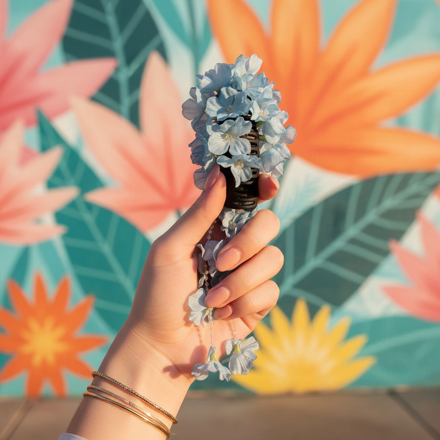 Blue Flower Hanging Chain Hair Claw