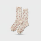 Floral Cream Crew Socks With Ruffle Top