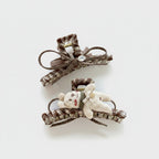 Brown Plaid Hair Claws With Teddy Bear Charm