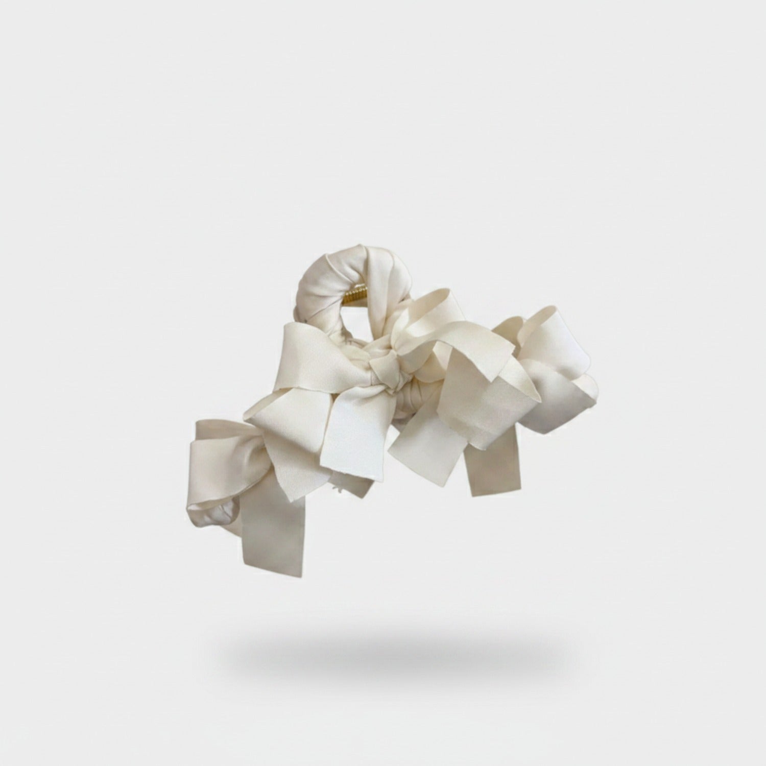 Cream Satin Bow Hair Claw Clip
