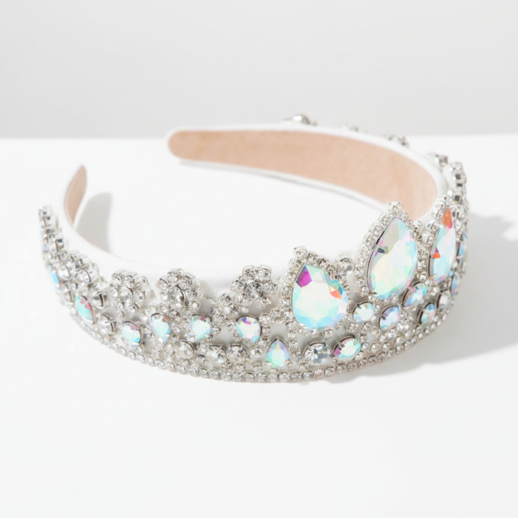 Iridescent Teardrop Rhinestone Crown Headband