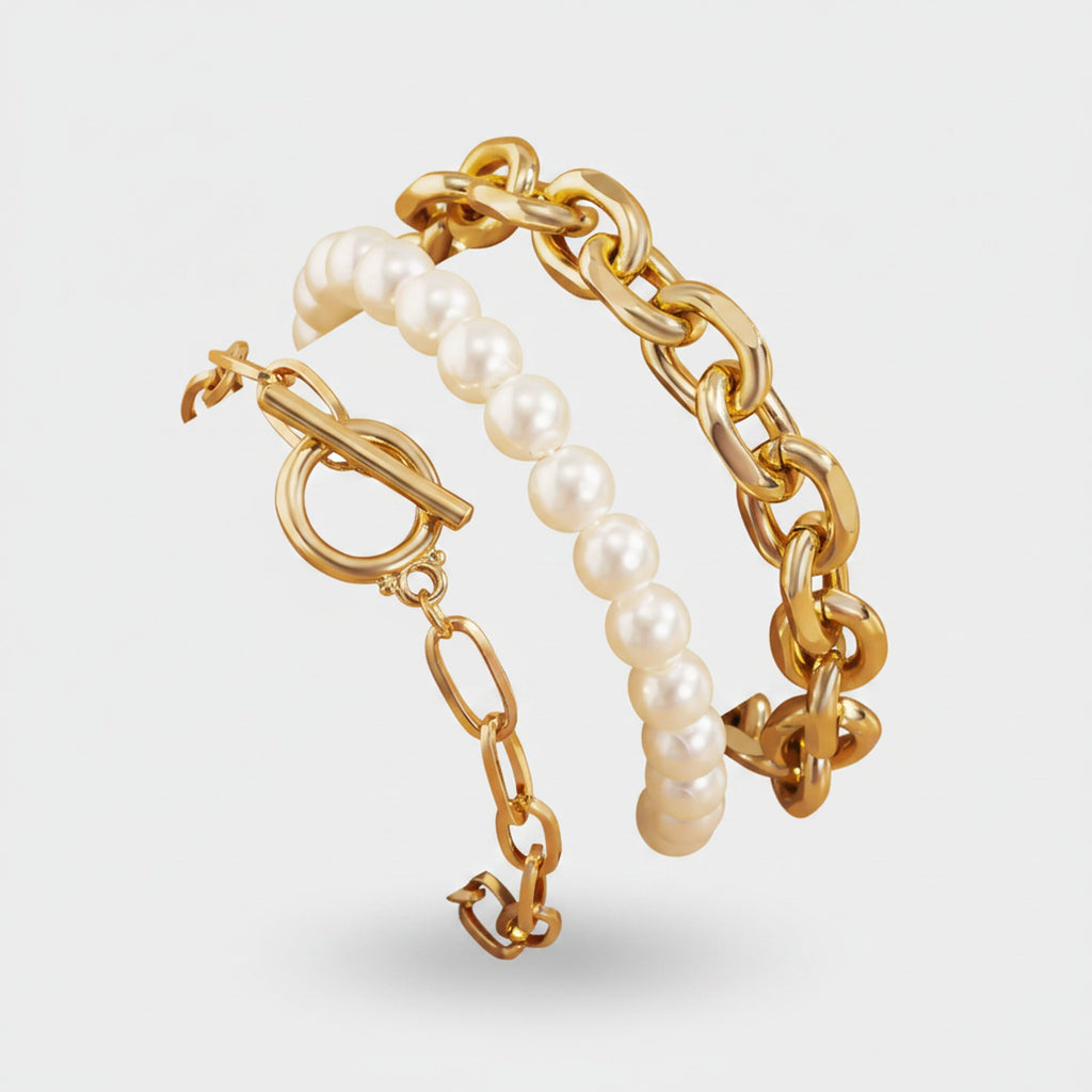 Pearl & Gold Chain Link Bracelet