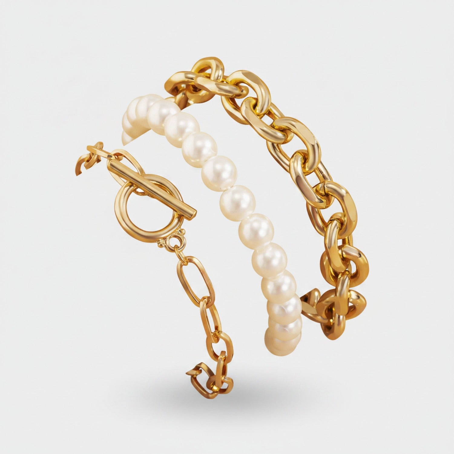 Pearl & Gold Chain Link Bracelet