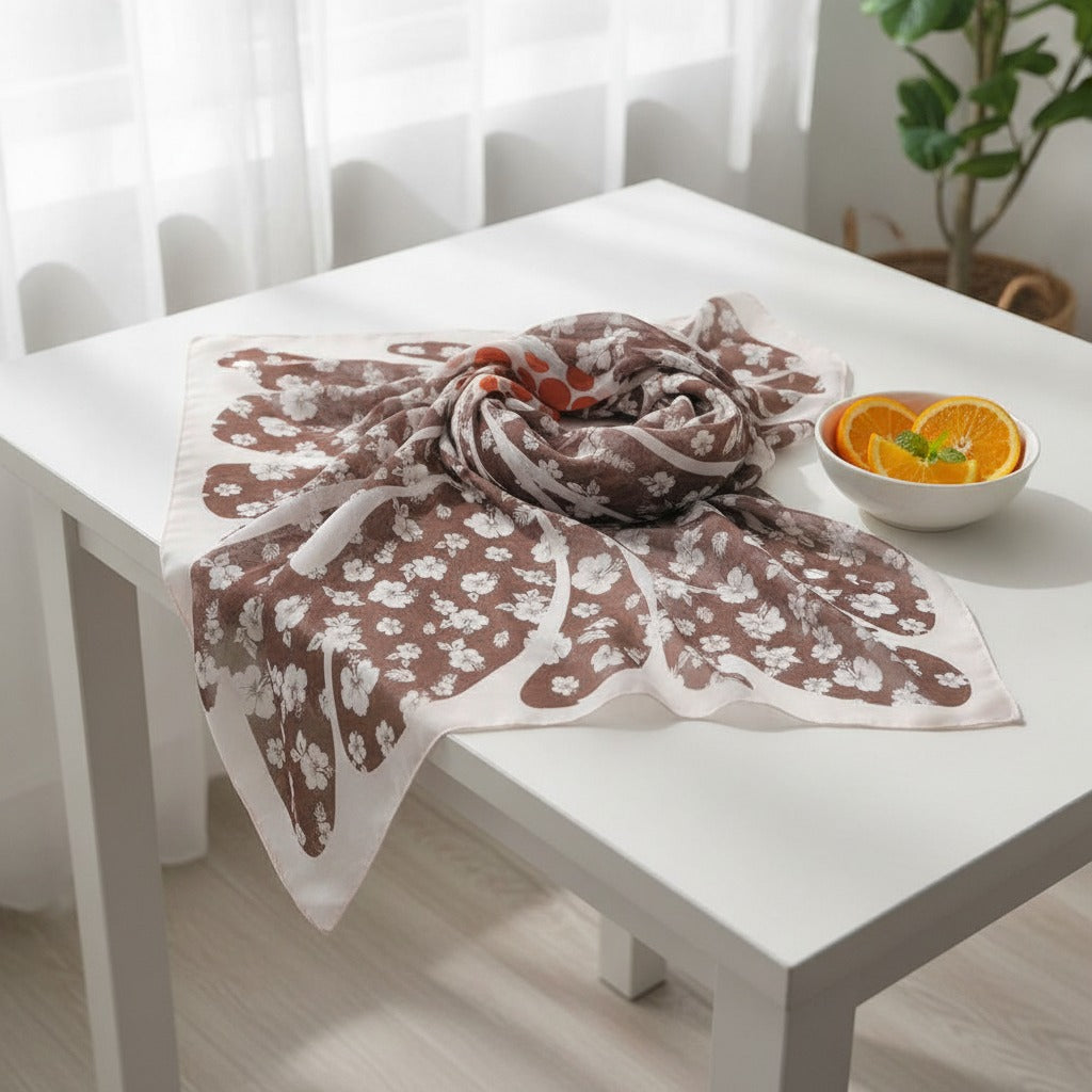 Floral Leaf Lightweight Scarf - Mauve Floral