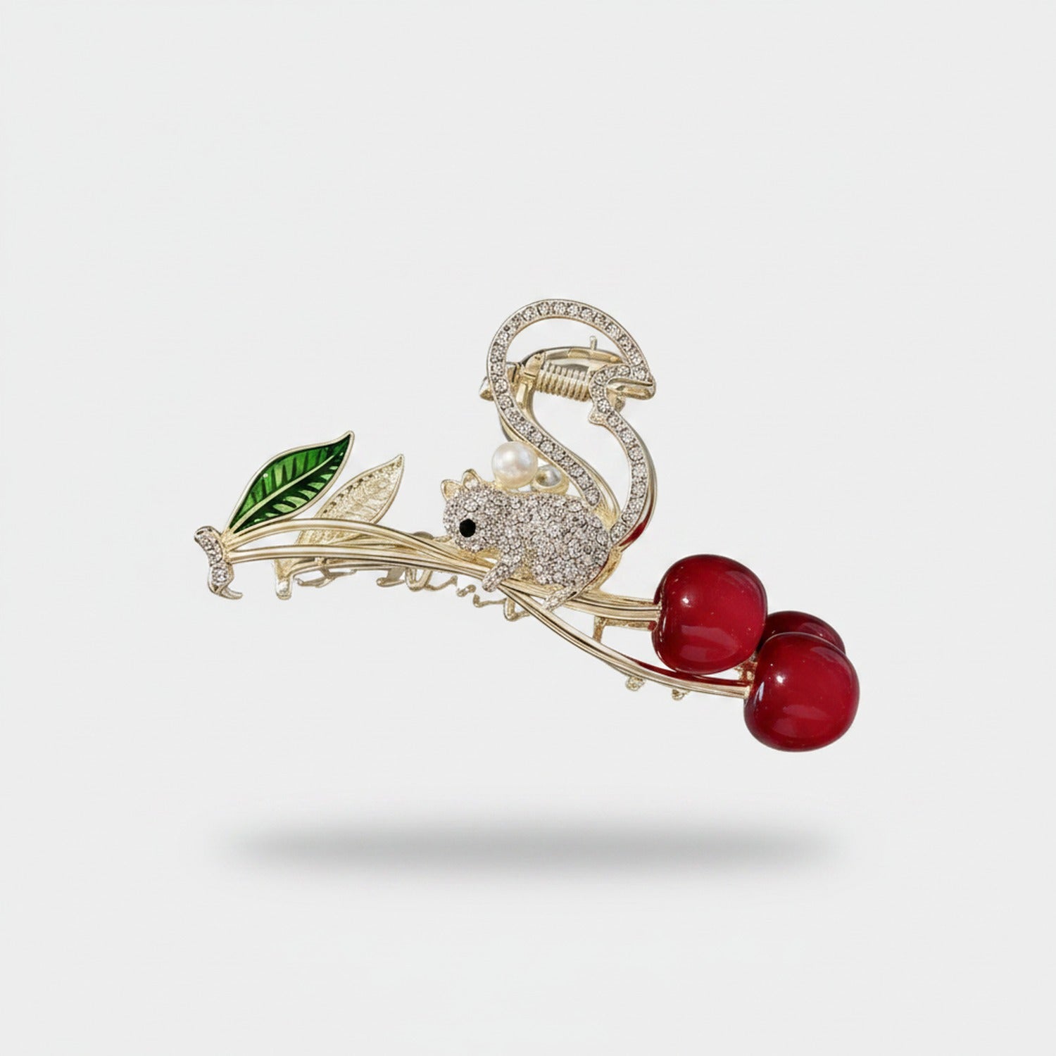 Rhinestone Mouse Cherry Branch Hair Claw