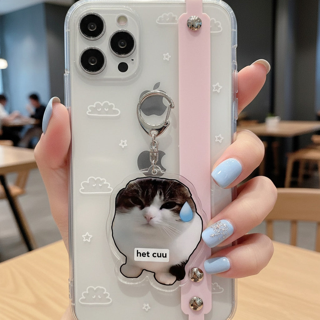 Sad Cat Acrylic Keyring Charm with Teardrop