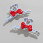 Blue Gingham Hair Claw With Red Bow – hair accessories (view 1)